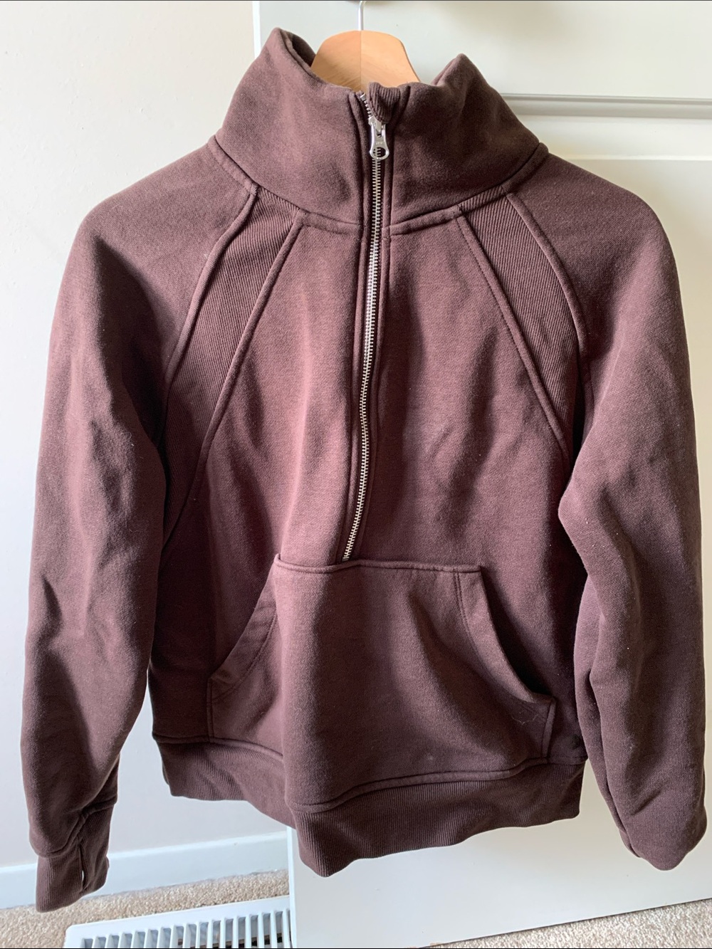 Quarter-Zip Pullover Hoodie in Deep Brown